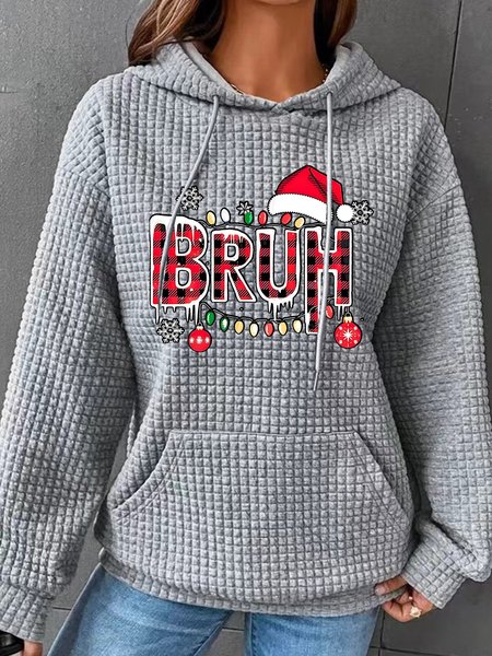 

Bruh Christmas Simple Loose Hoodie, Gray, Hoodies&Sweatshirts