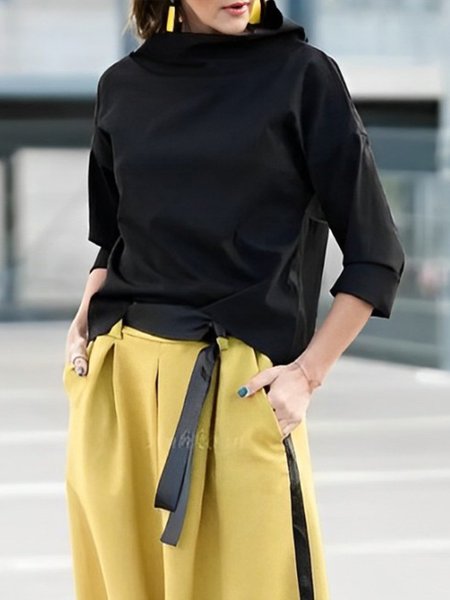 

Plain Casual Loose Blouse, Black, Blouses and Shirts