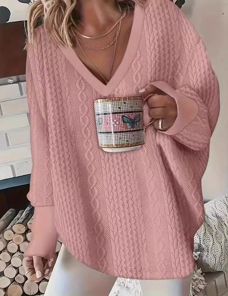 Loose Plain Casual Crew Neck Sweatshirt, Peach, Outerwear