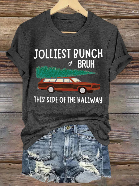 

Jolliest Bunch of Bruh Christmas Casual Christmas T-Shirt, Gray, T-shirts