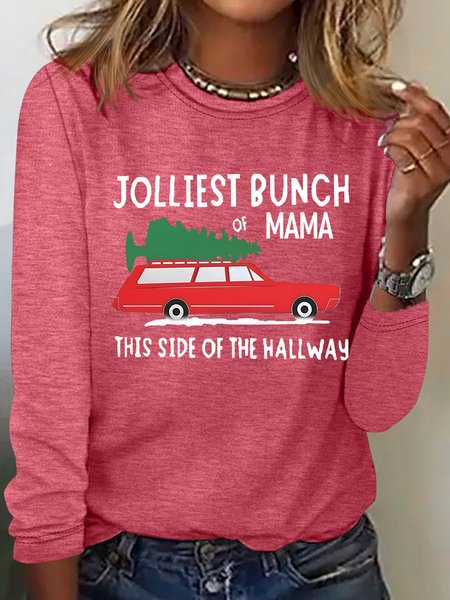 

Jolliest Bunch of Mama Christmas Casual Long Sleeve Shirt, Watermelon, Long sleeves
