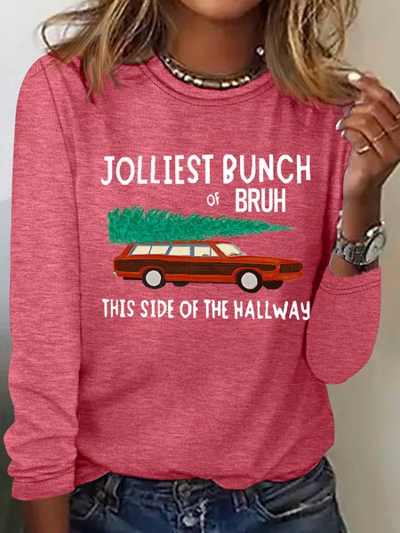 

Jolliest Bunch Of Bruh Christmas Casual Long Sleeve Shirt, Watermelon, Long sleeves
