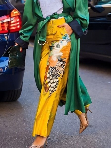 

Elegant Floral Fashion Pants, Yellow, Pants