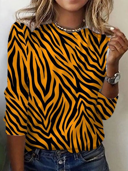 

Women's Long Sleeve Tee T-shirt Spring/Fall Zebra Jersey Crew Neck Daily Going Out Casual Top, Brown, T-Shirts