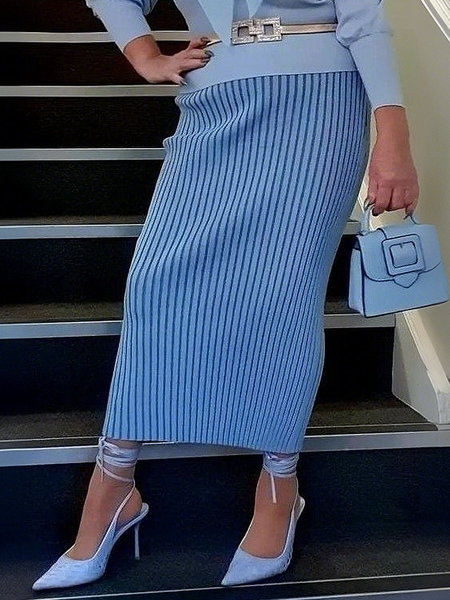

Medium Elasticity Tight Plain Elegant Maxi Skirt, Blue, Skirts