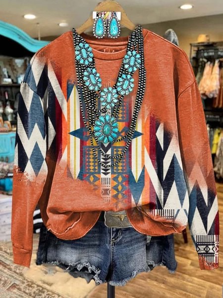 

Blue Aztec Print Casual Sweatshirt, Orange, Hoodies&Sweatshirts