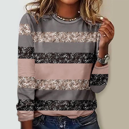 

Casual Geometric Crew Neck Long Sleeve T-shirt, Pink, T-shirts
