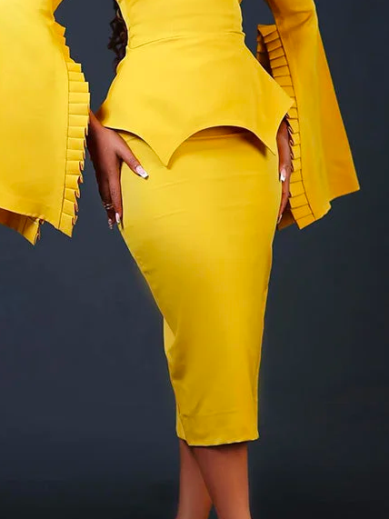 

Plain Tight Elegant Skirt, Yellow, Skirts