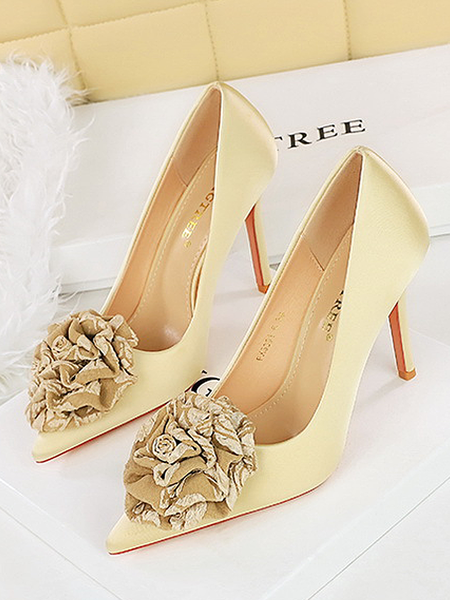 

All Season Elegant Plain Satin Flat, Golden, Heels