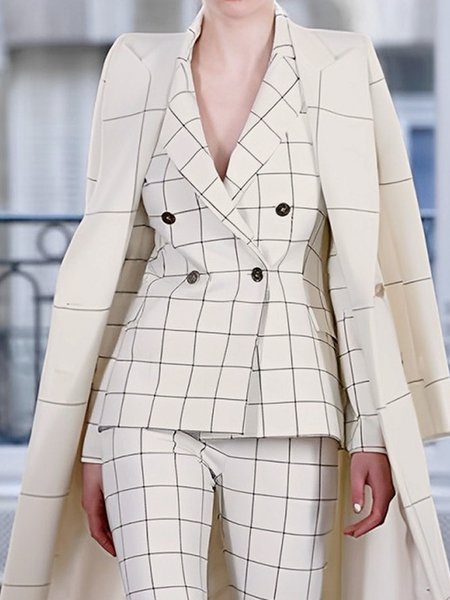 

Urban Lapel Collar Plaid Blazer, Off white, Blazers