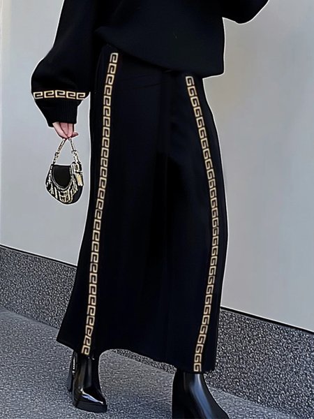 

Daily Letter Pattern Sweater Skirt, Black, Skirts