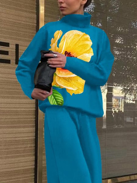 

Loosen Casual Floral Sweatshirt, Blue, Hoodies and Sweatshirts
