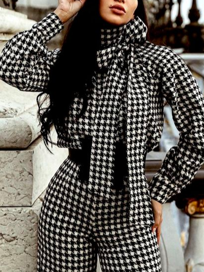 

Houndstooth Urban Bow Shirt, Black, Blouses and Shirts