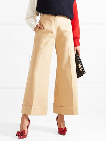 Urban Plain Fashion Wide leg Pants, Khaki, Pants