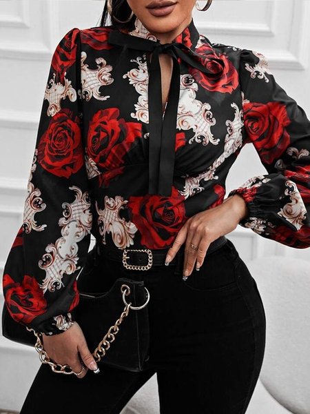 Floral Urban Puff Sleeve Blouse, As picture, Blouses and Shirts
