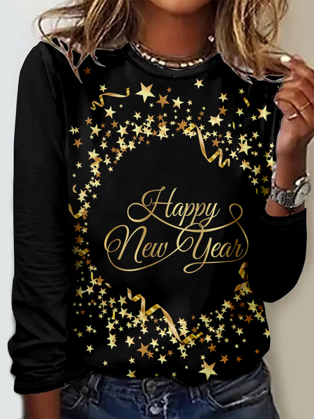 

Loose Geometric Crew Neck Casual T-Shirt, Color5, Long sleeves