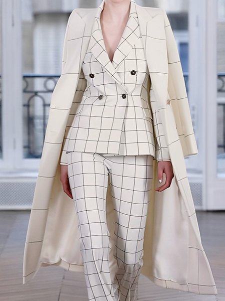 

Urban Plaid Lapel Collar Coat, Off white, Coats