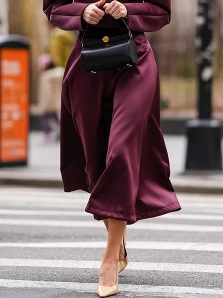 

A-Line Elegant Plain Loose Midi Skirt, Burgundy, Skirts