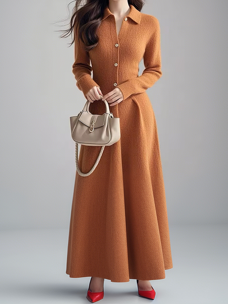 

Medium Elasticity Elegant Plain Sweater Dress, Orange, Maxi Dresses