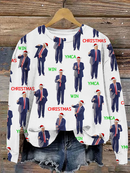 

Make America Great Again Christmas Dance Cotton Casual Crew Neck Sweatshirt, White, Hoodies&Sweatshirts