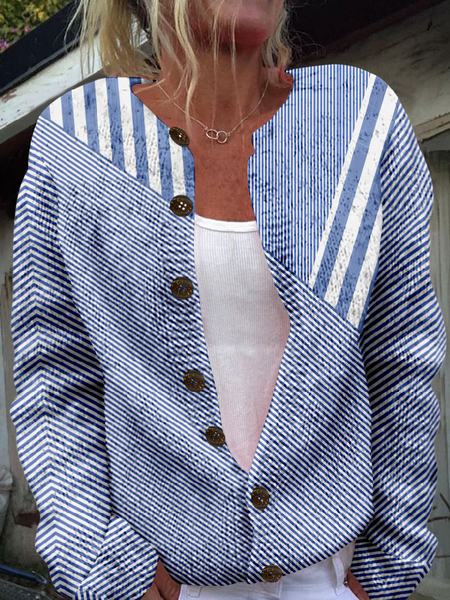 

Women's Geometric Thicken Loose Jacket, Blue, Outerwear