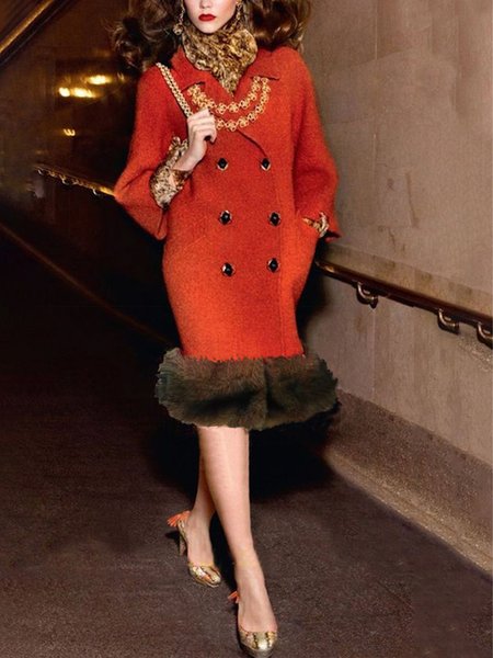 

Regular Sleeve Elegant Split Joint Long Sleeve Plain Coat, Red, Coats