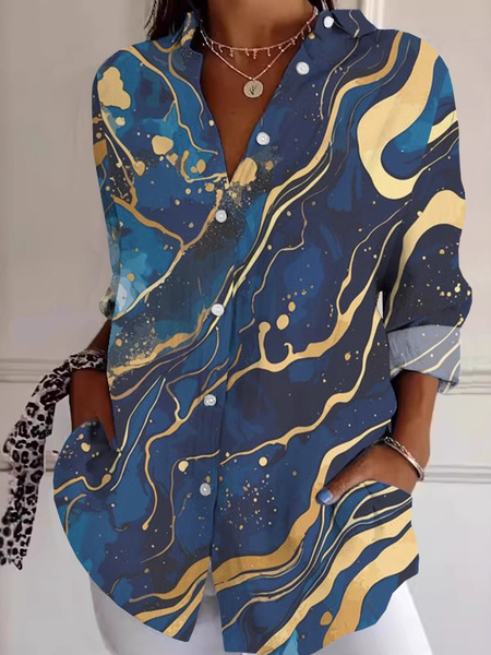 

Shirt Collar Long Sleeve Geometric Regular Loose Shirt For Women, Color5, Shirts