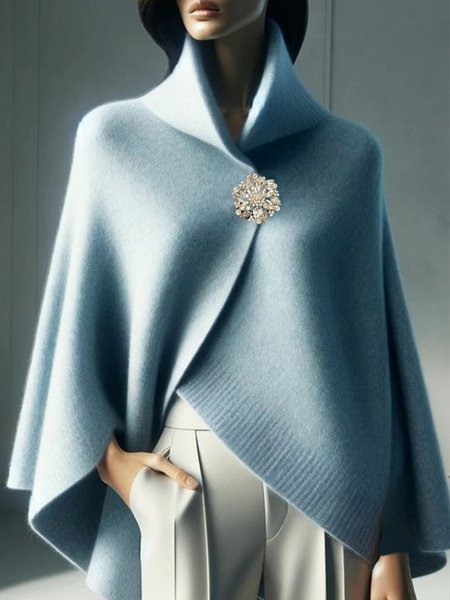

Elegant Raglan Sleeve Sweater With Brooch, Blue, Pullovers