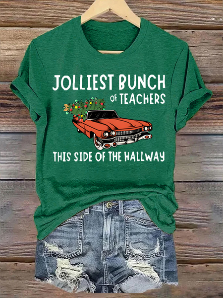 

Jolliest Bunch Of Teachers This Side Of The Hallway Christmas Casual T-Shirt, Green, Long sleeves