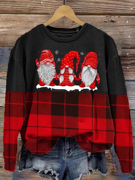 Casual Crew Neck Santa Claus Art Print Animal Sweatshirt, Red, Hoodies & Sweatshirts
