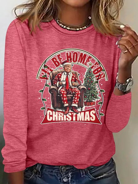 I'll Be Home For Christmas Casual Long Sleeve Shirt, Watermelon, Long sleeves