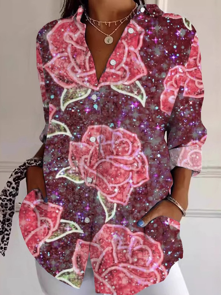 

Shirt Collar Long Sleeve Geometric Regular Loose Shirt For Women, Color5, Shirts