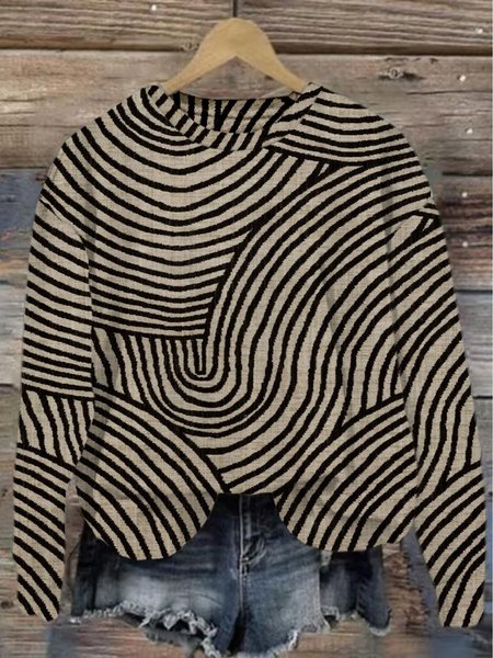 

Crew Neck Abstract Stripes Loose Casual Sweatshirt, Black, Hoodies&Sweatshirts