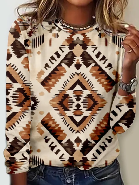 

Casual Geometric Long Sleeve Shirt, As picture, Long sleeves