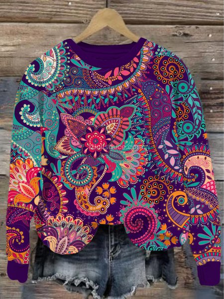 

Casual Ethnic Cotton Crew Neck Sweatshirt, Purple, Hoodies&Sweatshirts