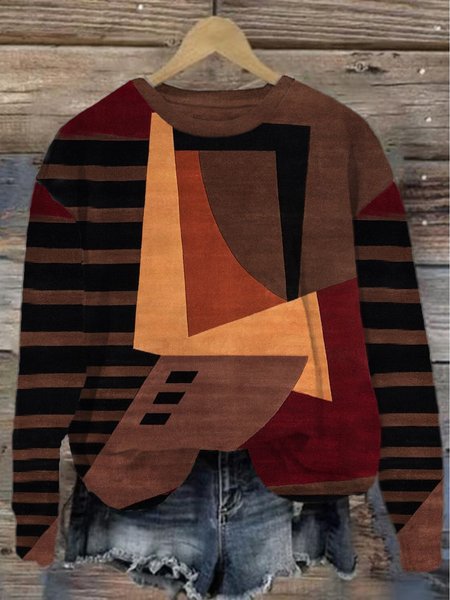

Crew Neck Colorblock Loose Casual Sweatshirt, Brown, Hoodies&Sweatshirts