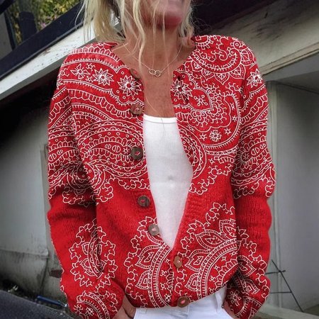 Women's Geometric Thicken Loose Jacket, Red, Outerwear