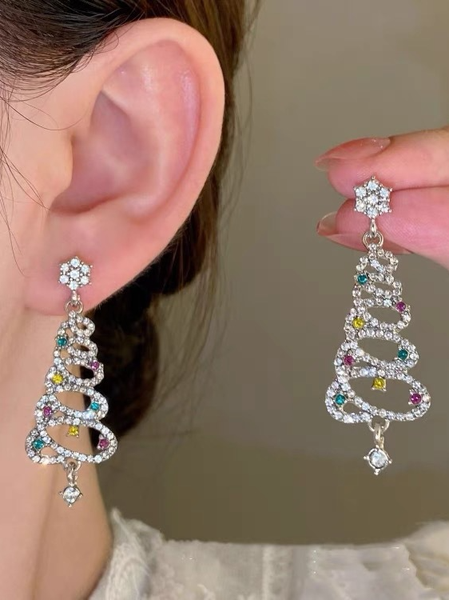 

Christmas Tree Multicolor Rhinestone Dangle Earrings, Color11, Earrings