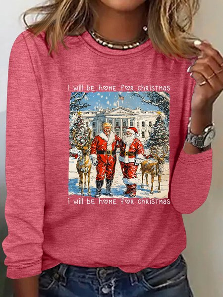 I'll Be Home For Christmas Casual Long Sleeve Shirt, Watermelon, Long sleeves