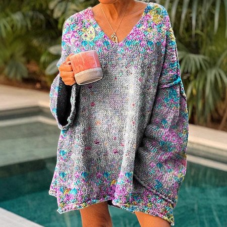 

Casual V Neck Floral Sweatshirt, Purple, Hoodies & Sweatshirts