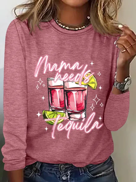 

Mama Needs A Tequila Casual Long Sleeve Shirt, Watermelon, Long sleeves