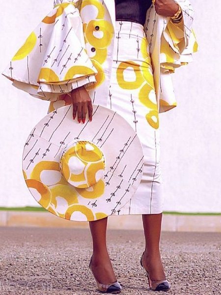 

Printing Geometric Elegant Midi Skirt, Yellow, Skirts