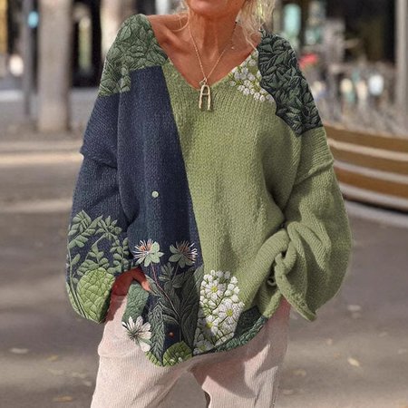 

Casual V Neck Floral Sweatshirt, Green, Hoodies & Sweatshirts