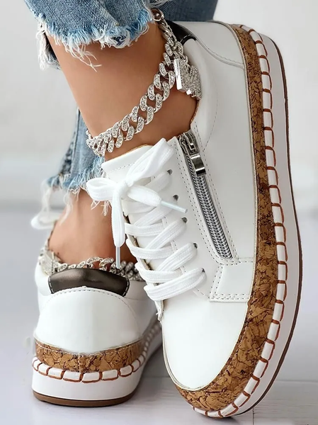 

All Season Pu Floral Casual Skate Shoes, White, Shoes