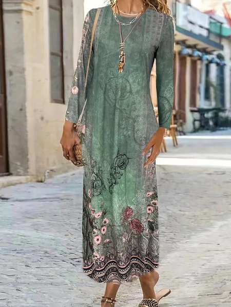 

Women Geometric Long Sleeve Comfy Casual Maxi Dress, Dark green, Dresses