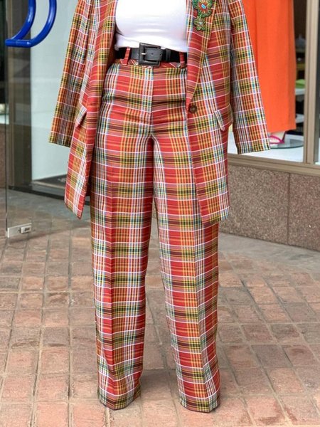 

Plaid Urban Fashion Pants With No Belt, As picture, Pants