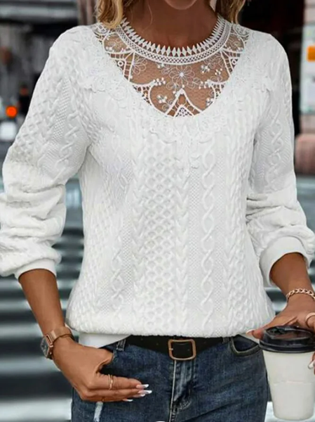 

Crew Neck Loose Casual Sweatshirt, White, Outerwear