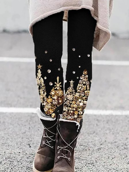 

Abstract Jersey Casual Leggings, Black, Leggings