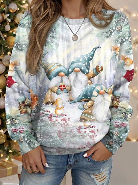 

Christmas Print Long Sleeve Crew Neck Sweatshirt, White, Hoodies&Sweatshirts