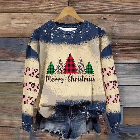 

Casual Christmas Crew Neck Ethnic Sweatshirt, Blue, Hoodies & Sweatshirts